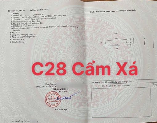 Bán đất 100m2 trục chính giãn dân cẩm xá Mỹ Hào